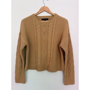 Sanctuary Women’s L Cable Knit Cropped Sweater Beige Tan Chunky Knit Long Sleeve
